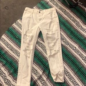 High Waisted White Rip Jeans
